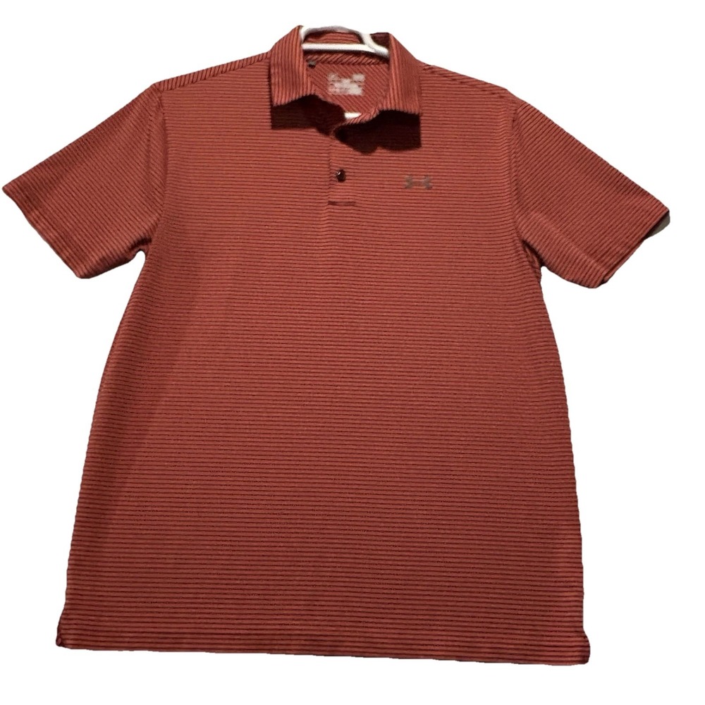 Under Armour Loose HeatGear Mens Heathered Maroon Stripe Golf‎ Shirt Sz Large